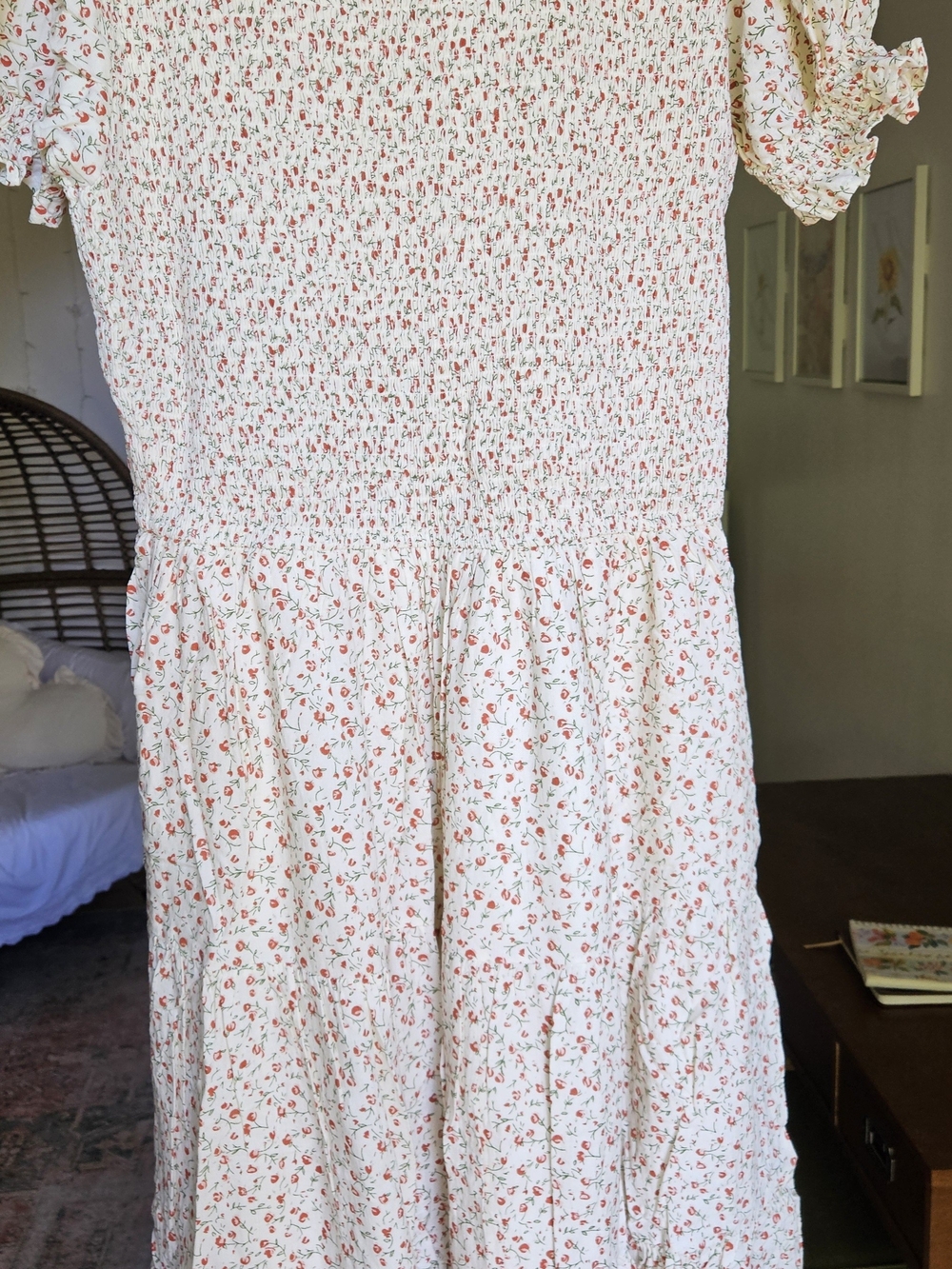 Ivy City Smocked Ditsy Floral Midi Dress in Cream - Picture 7 of 9